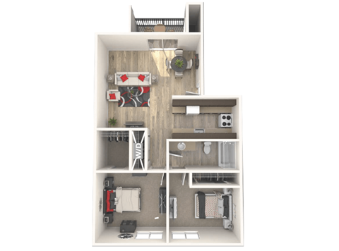 Floor plan for 2 beds, 1 bath, 850 sqft